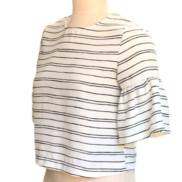 Who What Wear BOHO Cropped Top Bell Sleeve Ivory & Black Striped SZ XS #252E - Picture 2 of 6